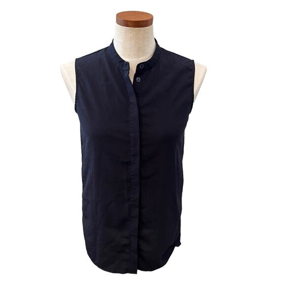Tory Burch Sleeveless Button Front Top Navy Blue 2 - Picture 1 of 6